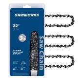 SawWorks 3-Pack 22 Inch Chainsaw Chain .325 Pitch .058 Gauge 86 Drive Links Fits 57cc Blue Max 20160, Oregon 21LPX086G, 21BPX086G, 21BP086G, Chainsaw 5200, 5800, 6200 and More