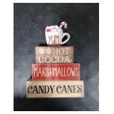 Moucuny 4 Pcs Wooden Christmas Tabletop Decor Hot Cocoa Tiered Tray Decor Rustic Wood Hot Cocoa Block Sign Gift Merry Christmas Centerpiece Farmhouse Winter Table Decoration