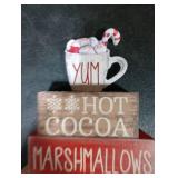 Moucuny 4 Pcs Wooden Christmas Tabletop Decor Hot Cocoa Tiered Tray Decor Rustic Wood Hot Cocoa Block Sign Gift Merry Christmas Centerpiece Farmhouse Winter Table Decoration