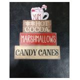 Moucuny 4 Pcs Wooden Christmas Tabletop Decor Hot Cocoa Tiered Tray Decor Rustic Wood Hot Cocoa Block Sign Gift Merry Christmas Centerpiece Farmhouse Winter Table Decoration