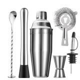 ZPUFAW 6-Piece Cocktail Shaker Set 24oz Shaker Strainer Muddler Jigger Mixing Spoon Pour Spout Bartender Kit Stainless Steel Bar Set Housewarming Gift