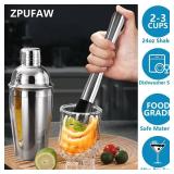 ZPUFAW 6-Piece Cocktail Shaker Set 24oz Shaker Strainer Muddler Jigger Mixing Spoon Pour Spout Bartender Kit Stainless Steel Bar Set Housewarming Gift