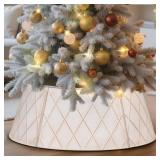 Lanpn Metal Christmas Tree Collar 28 inch, Christmas Tree Ring Collar for Medium Xmas Stand Cover Real Artificial Trees Indoor Outdoor Decoration (White, Diamond)