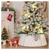 Lanpn Metal Christmas Tree Collar 28 inch, Christmas Tree Ring Collar for Medium Xmas Stand Cover Real Artificial Trees Indoor Outdoor Decoration (White, Diamond)