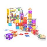 MIEBELY Magnetic Tiles, 112 PCS Magnetic Maze Building Blocks Toy for Kids with Glowing Ball, Magnet Marble Run Set, STEM Education Toddler Toy Building Block Gifts for Boys and Girls 3 4 5 6 7 8 9