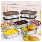 clamder 10 Pack Stainless Steel Food Storage Containers with Airtight Leak-Proof Lids, 34oz Reusable Meal Prep Lunch Boxes, Freezer & Dishwasher Safe Metal Containers for Leftovers & Snacks