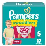 Pampers Diapers - Swaddlers 360° - Size 5, 17 Count, up to 100% Leakproof Comfy Dry Fit, Designed for Easy Changes, Pull On Baby Diaper