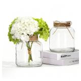 Houmury Glass Vases for Centerpieces Set of 2 Farmhouse Utensils Holder 6 Inch Clear Large Vase with Twine Ties Home Decor for Wedding Living Room Dining Table Office (2)