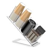 Acrylic Cup and Lid Holder with Straw Organizer, Adjustable Coffee Cup Holder Organizer, 5 Compartment Cup Dispenser for Disposable Paper & Plastic Cups, for Station Home Countertop(Patent in Effect)