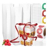 LemonRoad 50 Pack 5 oz Plastic Dessert Cups with Lids and Spoons, 500 Round Stickers(8 Designs), 3 Rolls Curling Ribbon Mini Clear Pudding Cups for DIY Parfait Appetizer Fruit Yogurt (Christmas)
