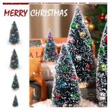 EIMMBD 5pcs Mini Christmas Trees Decorations Artificial Christmas Trees Tabletop Bottle Brush Trees Small Trees with Snow and Colorful Beads for Indoor Outdoor Home Village Winter Holiday Decor
