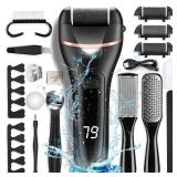 Electric Foot Callus Remover with 3 Roller Heads 2 Speed Rechargeable,Professional Pedicure Pedicure Kit Waterproof Foot Scrubber File,Pedicure Tools,Foot Care for Dead Hard Cracked Dry Skin