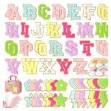 Chenille Letter Patches Self-Adhesive for Backpacks: Funcolor 84PCS Stick on Varsity Letter Patches - Cute Star Lightning Heart Rainbow Chenille Patch Stickers for Clothing Hats Bags
