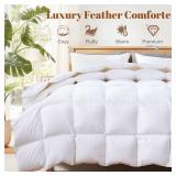 Cosybay Heavyweight Twin Size Feather Down Fiber Comforter - White Thicker Winter Duvet Insert, Ultra Soft 100% Cotton Cover, Luxury Hotel Bedding with Corner Tabs, 68x90