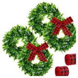 Unittype 4 Pcs Christmas Kitchen Cabinet Wreaths Faux Artificial 2 Roll Red Black Plaid Ribbons for Door Farmhouse Hanging Wall Window Door Hanging Decoration