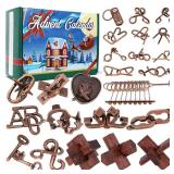 Advent Calendar 2025, Christmas Countdown Calendar Gift Box with 24 Brain Teaser Puzzles, 24 Days Metal & Wood Brain Teaser Puzzles Xmas Countdown Calendar Challenge for Adults Teens Boys Girls