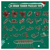 Advent Calendar 2025, Christmas Countdown Calendar Gift Box with 24 Brain Teaser Puzzles, 24 Days Metal & Wood Brain Teaser Puzzles Xmas Countdown Calendar Challenge for Adults Teens Boys Girls