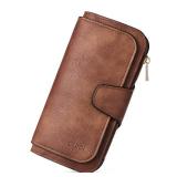 CLUCI Women Wallet Leather RFID Blocking Designer Trifold Card Holder Ladies Clutch with ID Window Brown