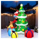HFO 8ft Christmas Inflatable Outdoor Decorations, Blow up Christmas Tree Yard Decor with Dog Bite Santa Claus 3 Wrapped Gift Boxes, Bright LED Lights Christmas Outdoor Decorations