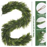 9 FT Real Touch Norfolk Pine Garland, Artificial Christmas Greenery Garlands, Green Realistic Garland Faux Norfolk Pine Garlands for Mantle Table Fireplace Stairs Railing Indoor Outdoor Xmas Decor