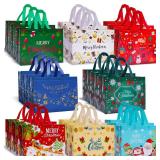 MGparty 24 Pack Large Christmas Gift Bags Reusable Non-Woven Tote Bags for Gifts Xmas New Year Holiday Shopping, 12.6 x 9.8 x 6.7