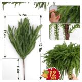 Rowfad 12 Pcs Artificial Norfolk Pine Branches, Norfolk Pine Artificial Pine Stems DIY Crafts Faux Christmas Greenary Norfolk Pine Branches for Xmas Wreath Garland Home Decor (12)