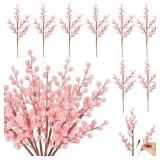 HOHOTIME Christmas Holly Pink Berry Stem Ornaments, 8 Large Branches/32 Small Branches Artificial Berry Stem, Removable Artificial Berry Stem Ornaments, Home Decorative for Christmas Tree Wreath