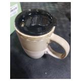 Bosmarlin Ceramic Travel Coffeel Mug with Handle and Lid, 18 oz, Portable Coffee Cup for Car Cup Holder, Microwave and Dishwasher Safe, Reactive Glaze (Brown Grey)