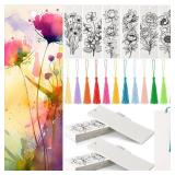 Sinmoe 120 Pcs Color Your Own Bookmarks 6 Styles Watercolor Bookmarks to Paint Card Stock Paper Watercolor Colorful Tassels Craft DIY for Classroom Projects Gifts Tags 5.9 x 2 Inch(Flower)