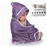 Warm Cuddles Premium Baby Bath Towel - Rayon Made from Bamboo Hooded Baby Towels - Newborn Baby Towel with Hood - Large Hooded Towel for Newborn Infant Boy Girl (Purple)