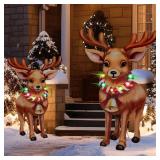 2pk Solar Metal Yard Stake Lights Christmas Decoration Reindeer Stake Colored Flashing LED Lights for Christmas Holiday Outdoor Garden Lawn Pathway Decoration