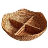 I-LAN 4-Compartment Divided Serving Dishes Rattan Bowl,Round Sectional Decorative Fruit Tray for Snacks,Nuts,Candies,Crackers,Veggies