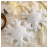 Huwena 2 Pcs Winter Snowflake Pillows Decorative Winter Snowflake Throw Pillows White Pillow Plush Cute Pillow for Couch Sofa Bed Decoration (11.81 Inch)