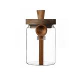 ANSQU Glass Jar with Wooden Lid and Spoon, 20.3oz Food Storage Containers Coffee Jar Coffee Grounds Container, Glass Food Storage Canister (1 Pack)