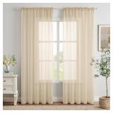 MIULEE 2 Panels Solid Color Sheer Window Curtains Elegant Window Voile Panels/Drapes/Treatment for Bedroom Living Room (54X84 Inches Cream)