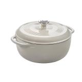 Lodge 6 Quart Enameled Cast Iron Dutch Oven with Lid Dual Handles, Oven Safe up to 500°F, Stovetop Compatible Marinate, Cook, Bake, Refrigerate & Serve Oyster White NO LID KNOB