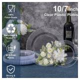 U-QE 60PCS Clear Plastic Plates - Fancy Beaded Plates Disposable Heavy Duty - Premium Hard Plastic Plate for Party, Wedding & Birthday Including 30 Dinner 10 & 30 Dessert Plate 7