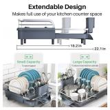 SNTD Dish Drying Rack, Expandable Dish Rack for Kitchen Counter, Stainless Steel Dish Drainer with Drainboard Set and Utensil Holder (Gray)
