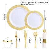 WELLIFE 50 Guests Dinnerware Sets, Gold Plastic Plates Platos Para Fiestas Elegantes Desechables Include:50 Dinner Plates, 50 Dessert Plate, 150 Pcs Gold Plastic Silverware, 50 Cups for Party