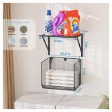 BigPonPon 2 Pack Laundry Room Shelves Organization and Storage,Wall Mounted Clothes Drying Rack with Wire Mesh Basket Over Washer and Dryer, (Black, 2 Pack)