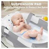 MoreFeel Collapsible Baby Bathtub for Newborn with Thermometer & 1 Hooded Towel & 1 Soft Floating Cushion,Portable Travel Bathtub with Drain Hole, Durable Foldable Baby Tubs for Infants to Toddler