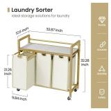 SwaaVee Laundry Hamper, Laundry Basket, Laundry Sorter with 3 Removable Bags, Clothes Basket with 3 Compartments, Wheels, Shelf for Laundry Room Bathroom Bedroom (3 Bags-Golden)