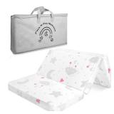 voomf Trifold Pack and Play Mattress, 38x26 High Density Foam Pack N Play Mattresses for Baby Toddler, Foldable Portable Travel Crib Mattress for Pack N Play with Carry Bag, Heart Pattern