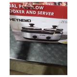 Double Slow Cooker, Buffet Servers and Warmers, Dual 2 Pot Slow Cooker Food Warmer, Adjustable Temp Dishwasher Safe Removable Ceramic Pot Glass Lid, 2 x 1.25 QT Portable Small Crock Cooker