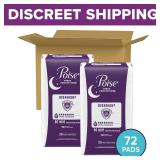 Poise Overnight Incontinence & Postpartum Pads for Bladder Leaks, 8 Drop Extra Coverage, 72 Count (2 Packs of 36), Packaging May Vary