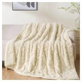 Uttermara Weighted Blanket for Adults Twin Size 12lbs 48x72 inches, Dual Sided Soft Jacquard Sherpa Weighted Blankets, Thick Heavy Blanket for Sleeping and Calming, Beige