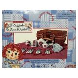 Raggedy Ann and Andy 13 Piece China Tea Set in Basket, New in Package
