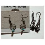 Sterling Earrings - Native American Dream Catcher w/ Turquoise and Flower w/ Stone