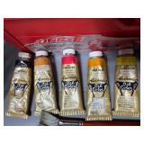 Plastic Toolbox w/ Paints, Artist Brushes, Bob Ross Items and MORE