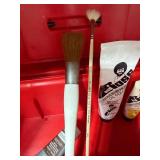 Plastic Toolbox w/ Paints, Artist Brushes, Bob Ross Items and MORE